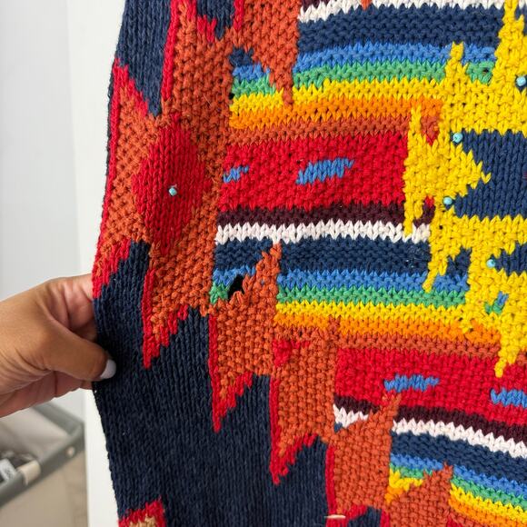 National Wildlife Knitted by Hand Beaded Western Knit Sweater HOLE - Size S - Picture 4 of 11